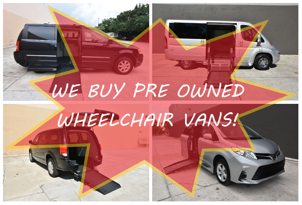 Different wheelchair vans with the text 'We buy pre owned wheelchair vans'