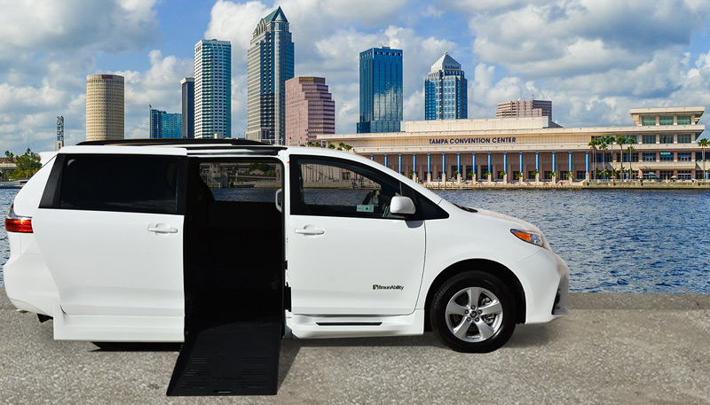 Handicap Accessible Travel Tampa FL Wheelchair Van in front of Tampa Convention Center